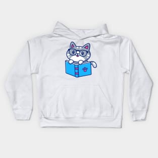 Cute cat reading book Kids Hoodie